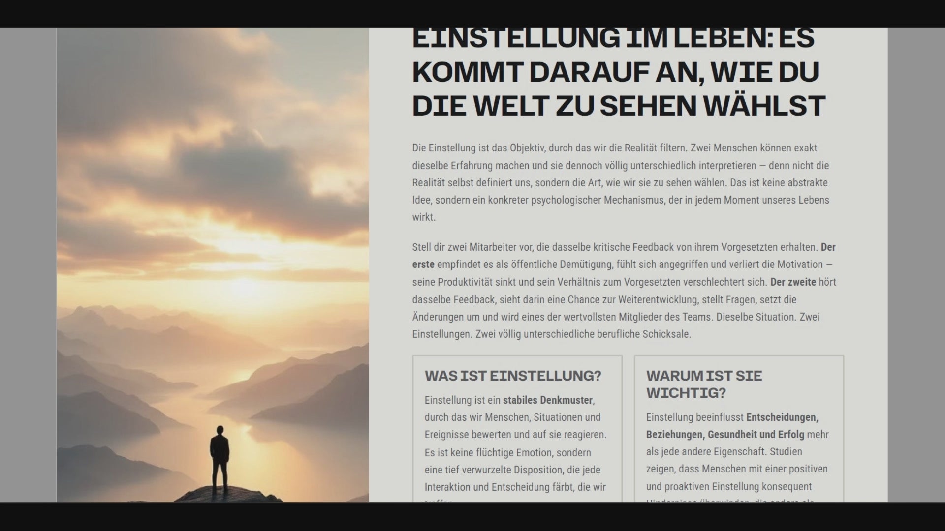 EINSTELLUNG IM LEBEN: Es kommt darauf an, wie du die Welt zu sehen wählst
